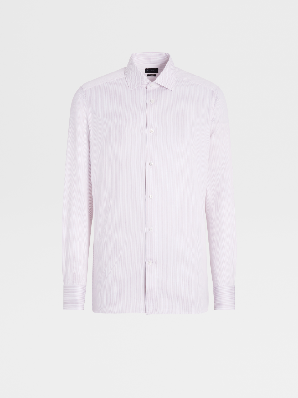 灰粉色细条纹Trofeo™棉质精裁衬衫，Milano合身版型